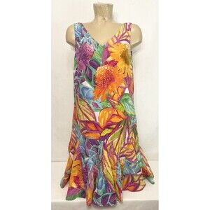 Ralph Lauren LRL Dress 10P 10 Petite 37" Pink Floral V Neck  Beach Summer Spring